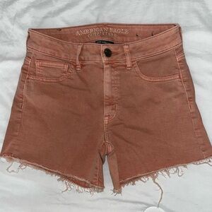 American Eagle peach/salmon high-waisted denim shorts